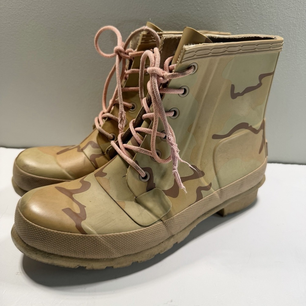 Women's Hunter Boots Khaki Camo Pink Laces 9 Combat Style Rubber